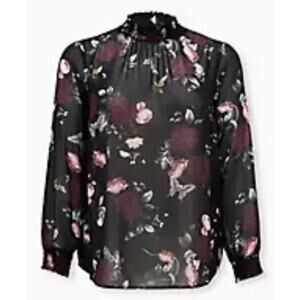Torrid Floral Sheer Chiffon Smocked Mock Neck Blouse Women's 3X New